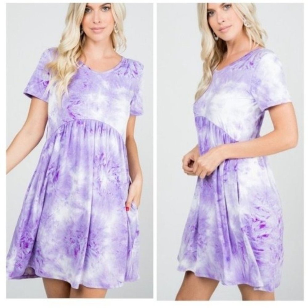 Purple Tie Dye Swing Tunic Dress